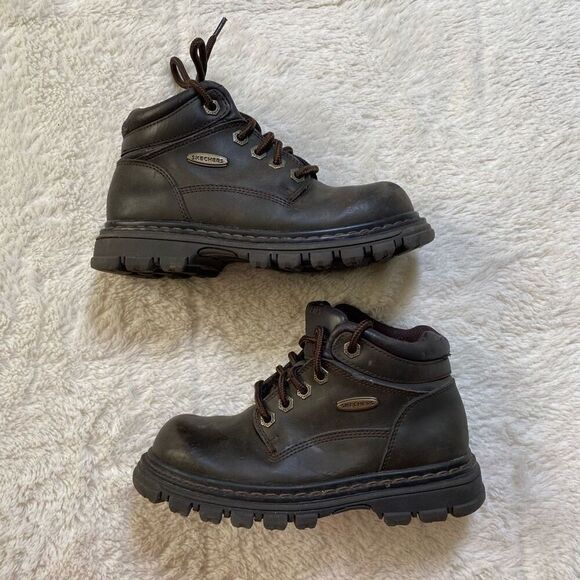 Vintage 90s Skechers Brown Chunky Grunge Platform Combat Lace Up Boots Shoes - Picture 1 of 7